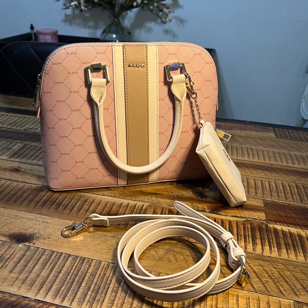 Aldo Pink and Tan satchel handbag |Crossbody | accessory pouch